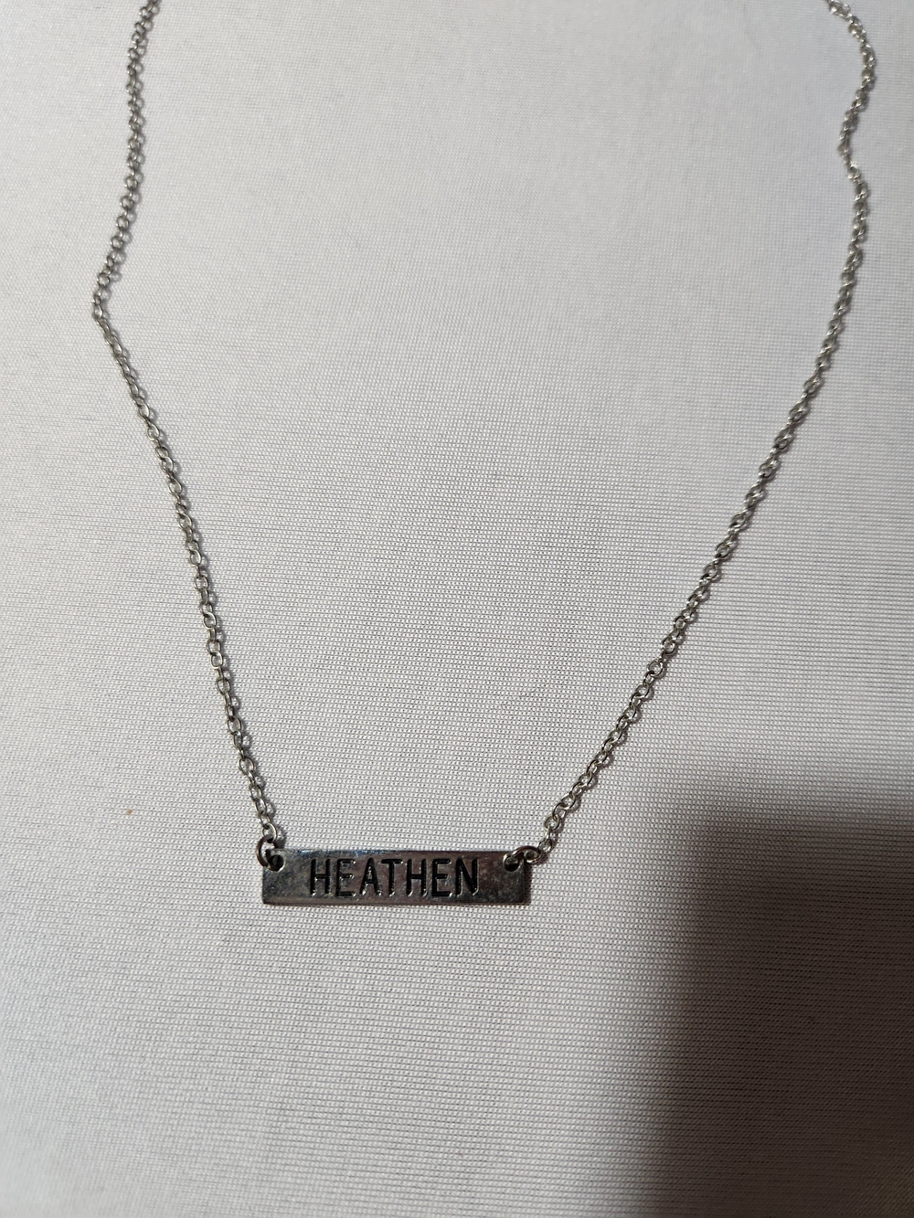 Heath Ceramics Silver Bar Necklace with 'HEATHEN' Engraving